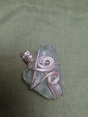 Handcrafted Sea Glass Pendant Necklace in Light Aqua with Silver Wire